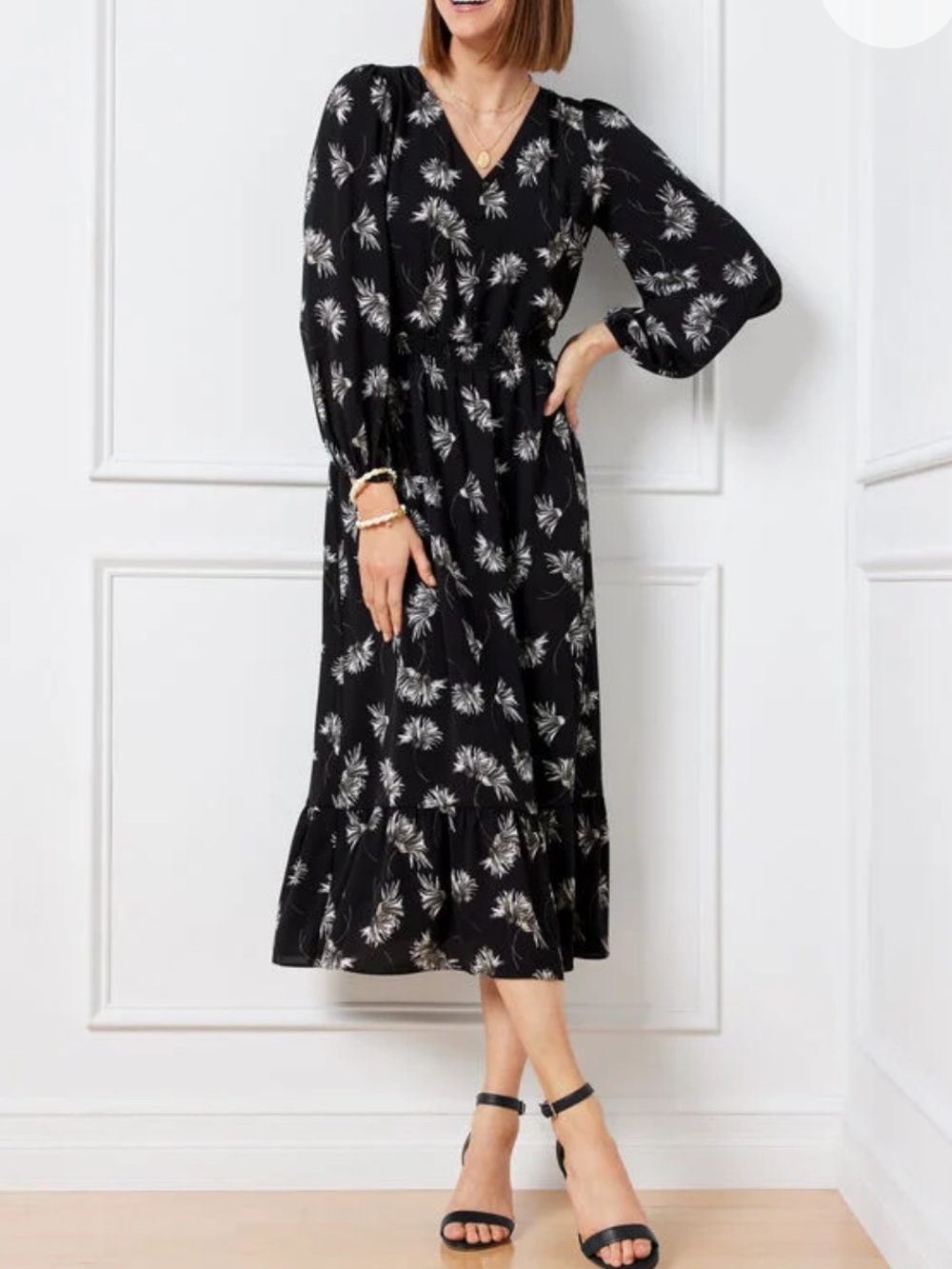 Talbots Midi Dress Size 10 Long Sleeves NWT Chrysanthemum Blooms Floral Modest